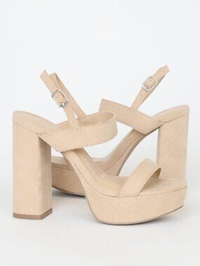 New in Box! Lulus Acee Natural Suede Platform Heels Beige - Size 5